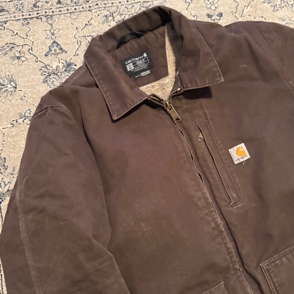 Carhartt Sherpa Lined Field Jacket Brown Washed Duck - Picture 3 of 6